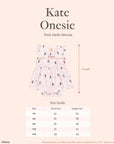 Pink Hello Minnie onesie with size guide