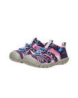 Looking down at the Daisies Marina sandals, showing the pink internal lining and the spacious toe box for comfortable play.