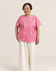 Ladies Becca Top - Pink Floral Lanterns