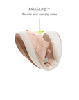 Tip Toey Joey Landy Sneakers in Papaya Cream / Mint / Flamingo bending at the toe to show the flexible sole