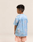 Mandarin-collared Shirt - Blue Cranes
