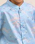 Mandarin-collared Shirt - Blue Cranes