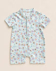 Mandarin-collared Polo Romper - Blue Fans