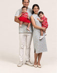 Mandarin-collared Romper - Red Fans