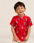 Mandarin-collared Shirt - Red Vases