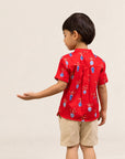 Mandarin-collared Shirt - Red Vases
