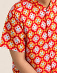 Men's Mandarin-collared Shirt - Red Lucky Coins closeup