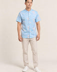Men's Mandarin-collared Shirt - Blue Cranes
