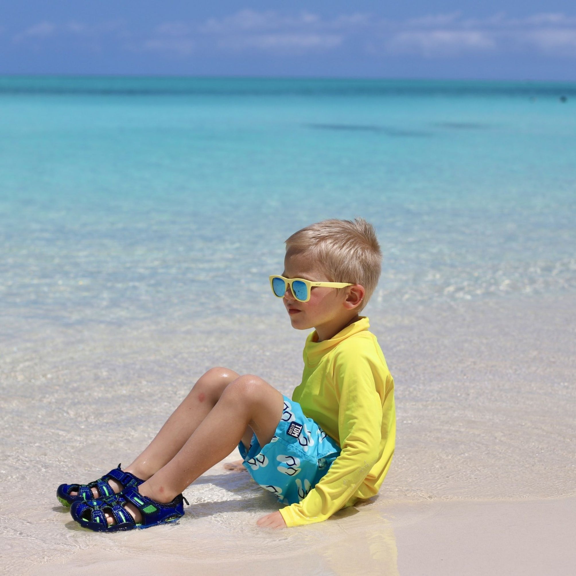 Boy in Pediped sandals at Sahara Beach