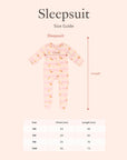 Sleepsuit size guide with measurements