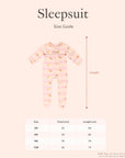 Sleepsuit size guide with measurements