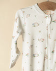 Sleepsuit - White Floral Bunny closeup