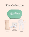 gift set includes bamboo pillow set, bamboo muslin swaddle and sleepsuit
