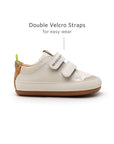 Side view of Tapioca baby sneaker highlighting the Double Velcro Straps for easy wear and adjustable fit.