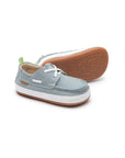 Baby Tide Blue leather boaty loafers with a classic moccasin toe and flexible rubber sole.