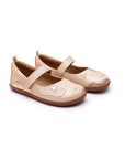 Candy dream pink leather kids Kitten Mary Janes with a whimsical cat face design and durable rubber sole.
