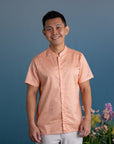 Men's Mandarin-collared Shirt - Pink Honeycomb Tiles