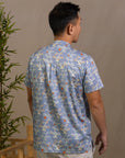 Men's Mandarin-collared Shirt - Blue Lucky Bonsai