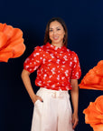 Ladies Nadia Top Red Blossom Lily