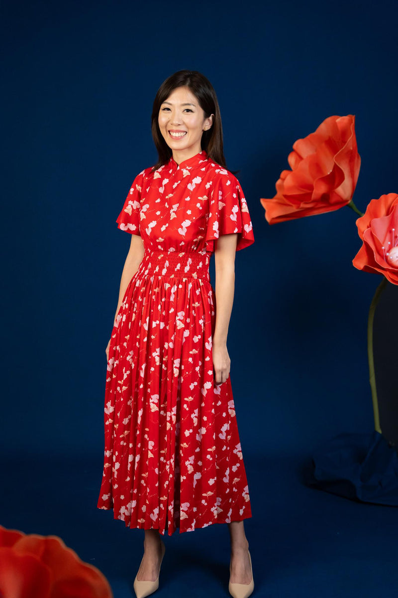 AMERI BLOSSOM PLEATS DRESS 花柄ワンピースネイビー ワンピース 