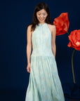 Ladies Halter Dress - Teal Cranes