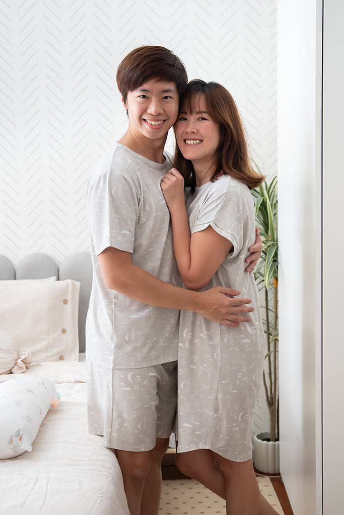 Men&#39;s Short-Sleeve Pyjamas - Nightfall Bunnies | Premium Bamboo Cotton Family Pyjamas | The Elly Store Singapore