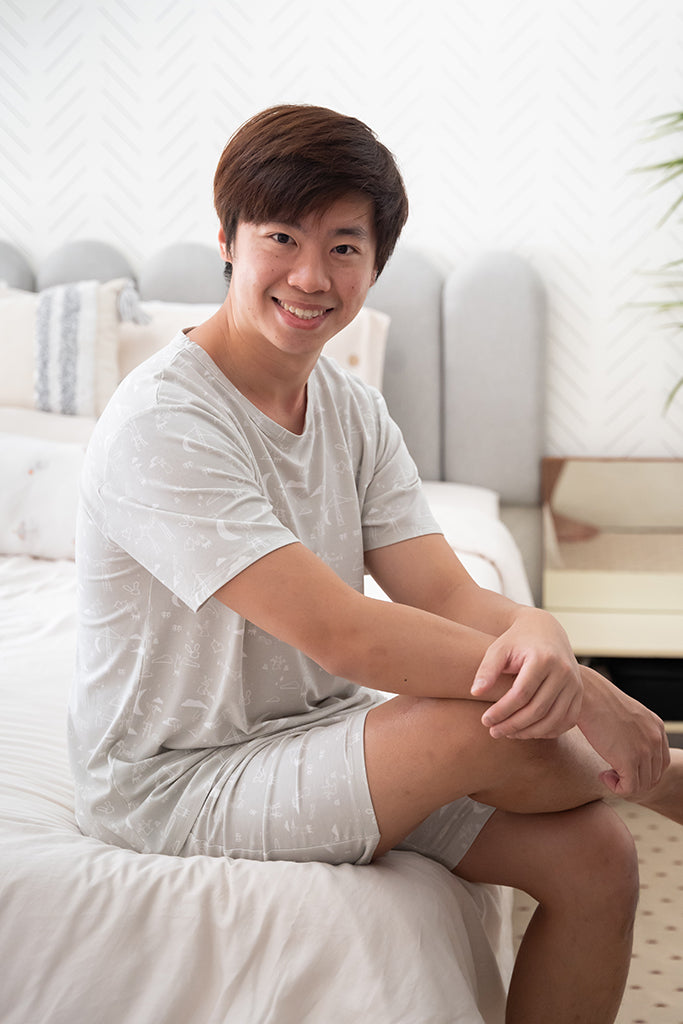 Men&#39;s Short-Sleeve Pyjamas - Nightfall Bunnies | Premium Bamboo Cotton Family Pyjamas | The Elly Store Singapore