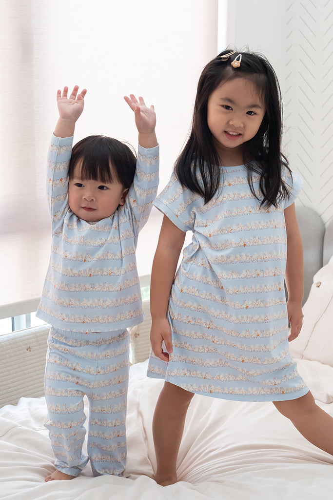 Girls&#39; Nightgown Bunnies In A Row | Premium Bamboo Cotton Family Pyjamas | The Elly Store Singapore