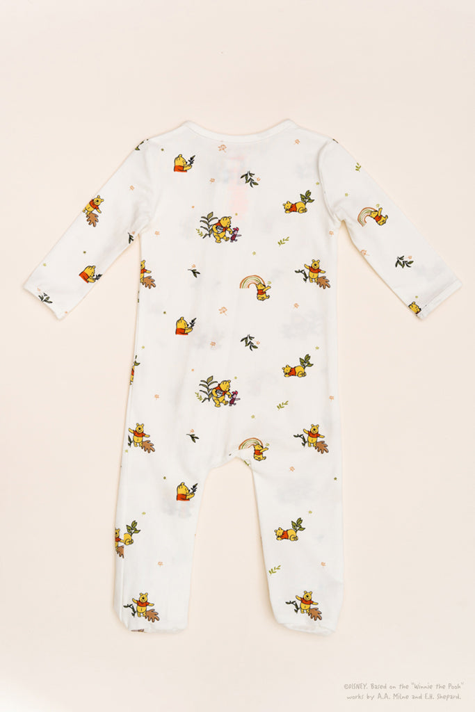 Sleepsuit - White Rainbow Pooh | Disney x elly | Baby Essentials at The Elly Store Singapore