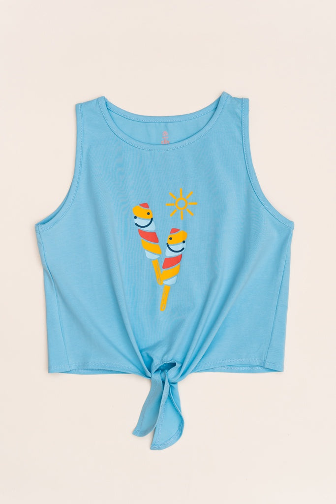Tie Front Top - Turquoise Popsicle | Girls Tops | The Elly Store Singapore