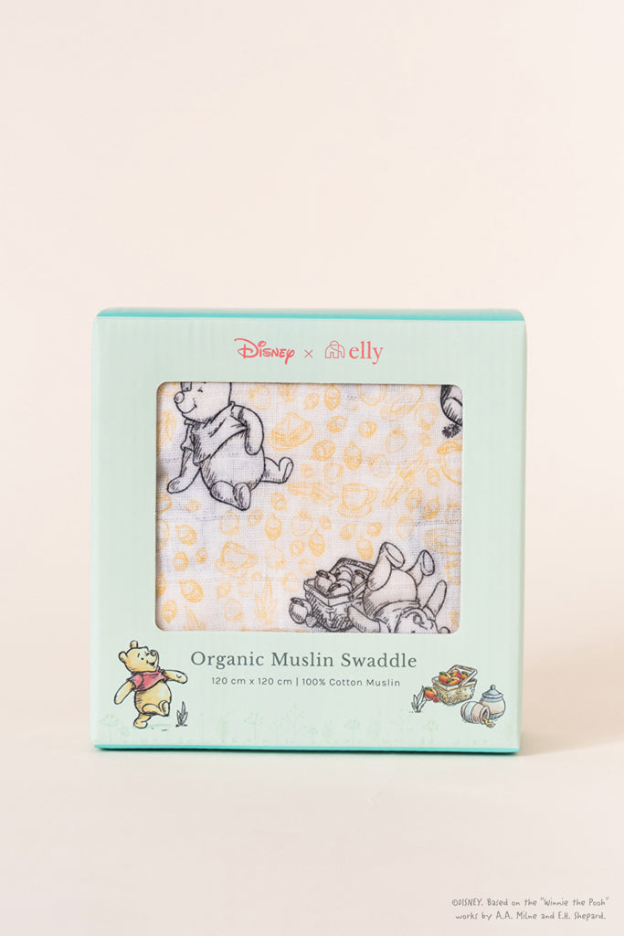 Disney x elly Organic Cotton Swaddle - Yellow Hunny Pooh | Baby Essentials at The Elly Store Singapore