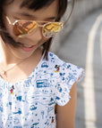 Flutter Romper - Blue Road Trip Mickey | Disney x elly Home 2022 | The Elly Store Singapore