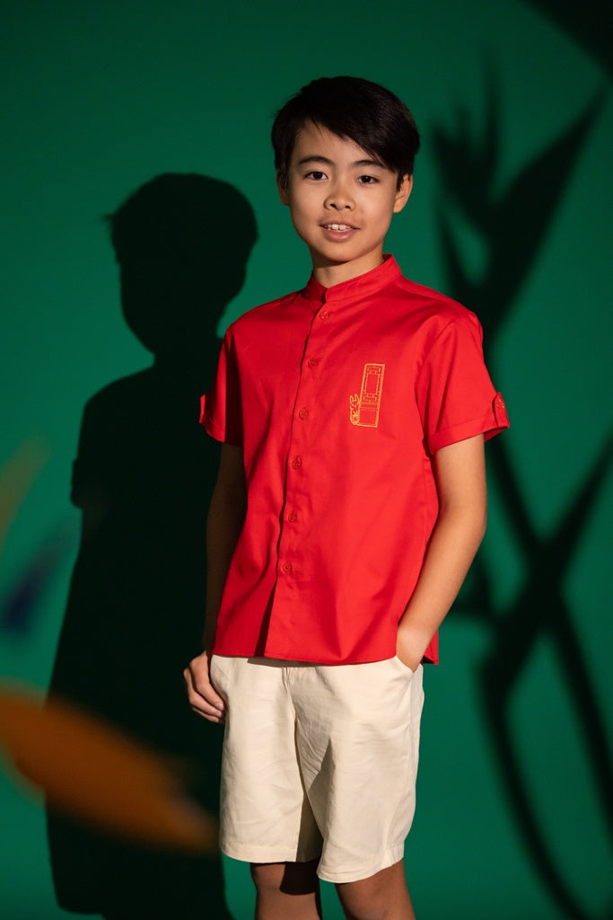 Mandarin-collared Shirt - Red Door | CNY2023 Family Twinning Set | The Elly Store Singapore