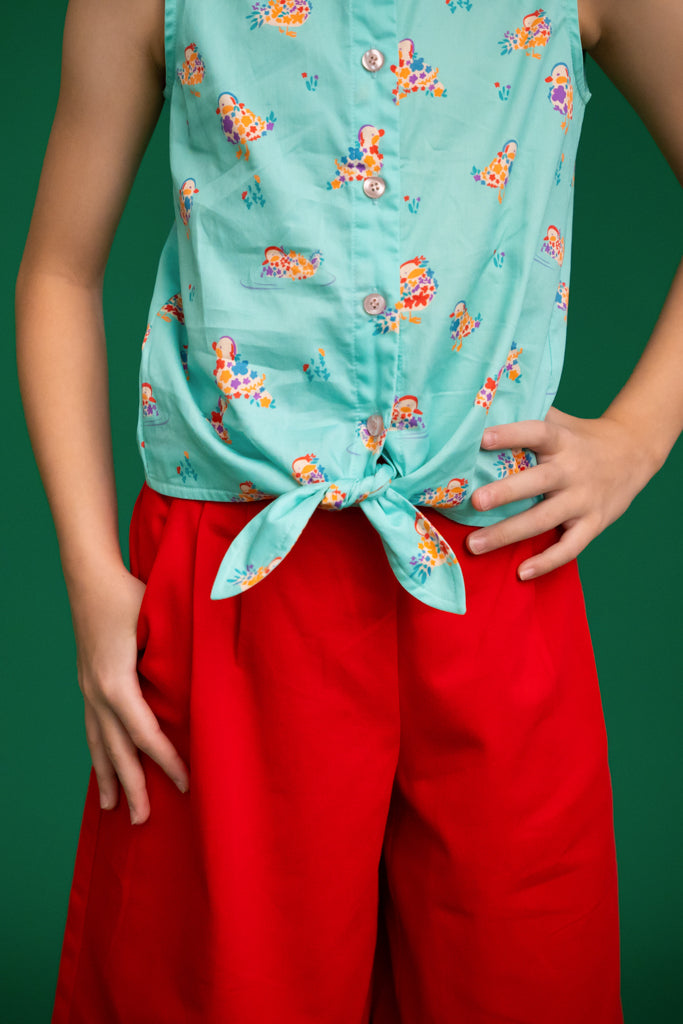 Amelia Top - Turquoise Mandarin Ducks | Chinese New Year 2023 Tween Styles | The Elly Store Singapore