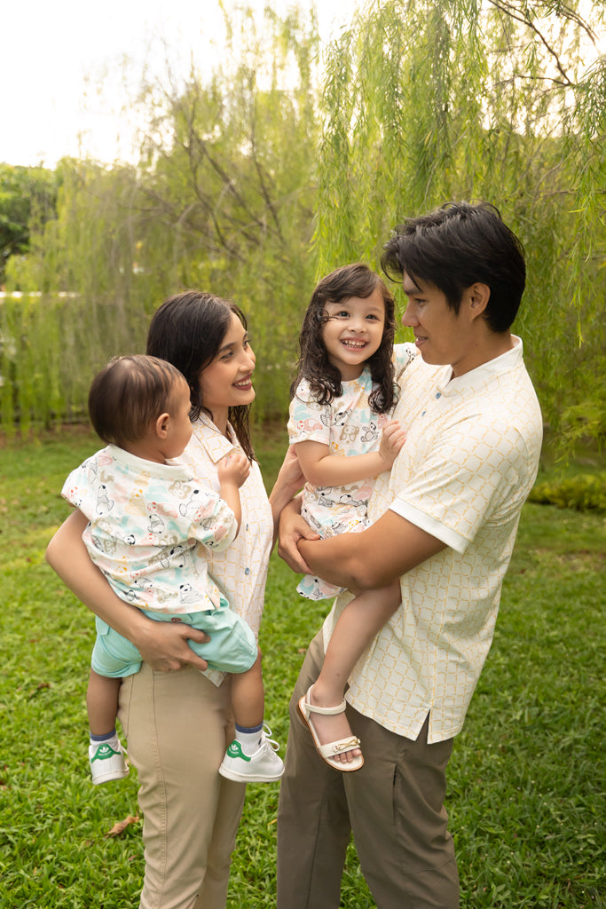 Ladies Sadie Blouse - Cream Bamboo Tiles | Twinning Family Sets | The Elly Store Singapore