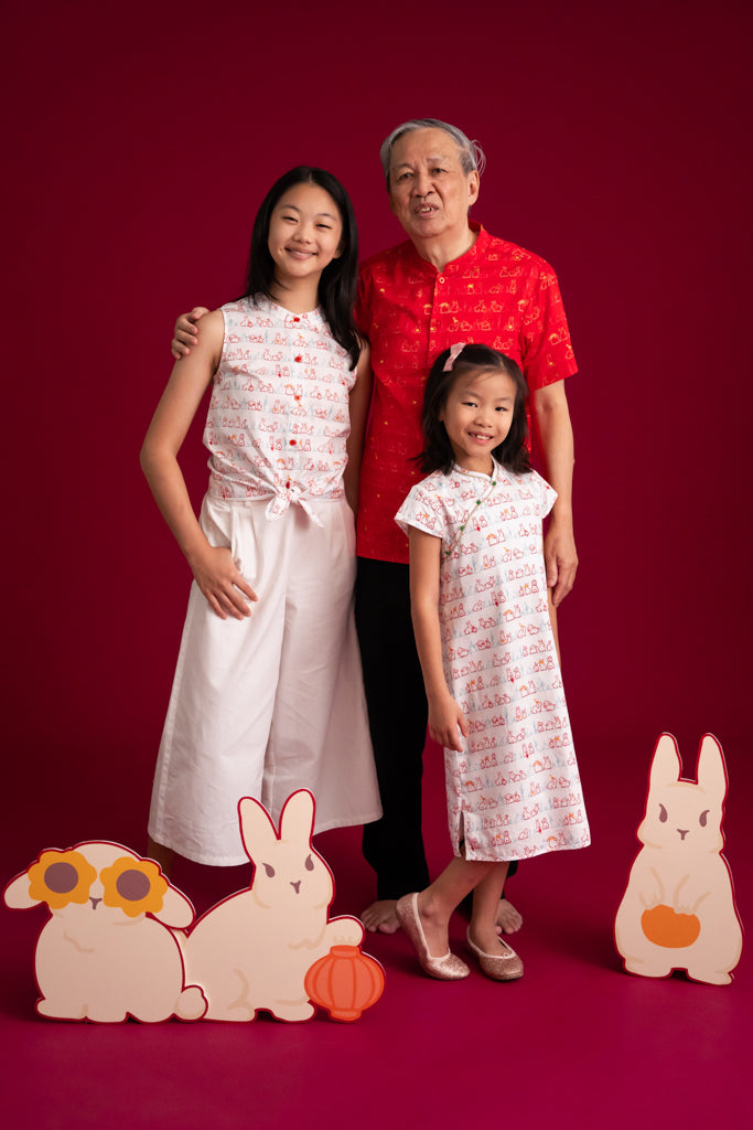 Cheongsam - White Bunnies In A Row | Chinese New Year 2023 | The Elly Store Singapore
