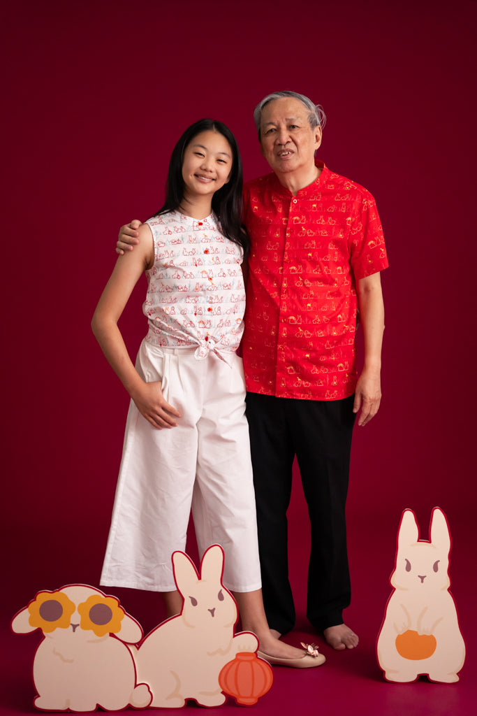 Amelia Top - White Bunnies In A Row | Chinese New Year 2023 Tween Styles | The Elly Store Singapore