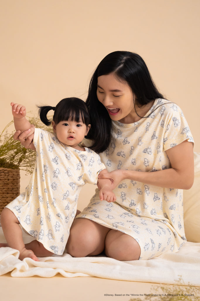 Ladies Nightgown - Yellow Hunny Pooh | Twinning Family Pyjamas | The Elly Store Singapore