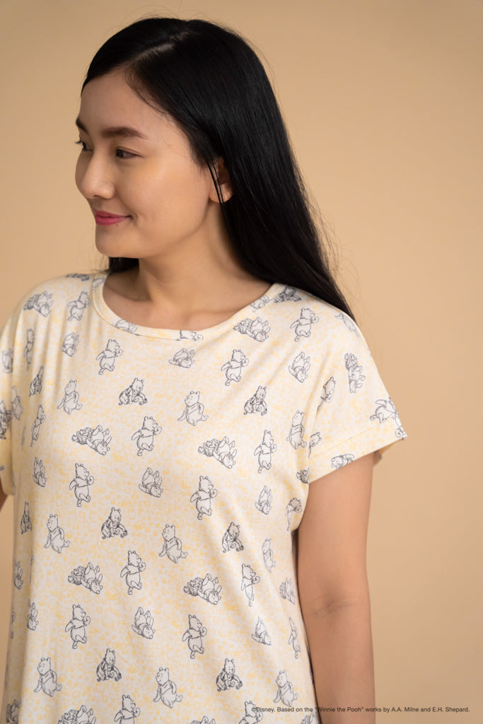 Ladies Nightgown - Yellow Hunny Pooh | Twinning Family Pyjamas | The Elly Store Singapore