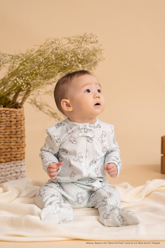 Disney x elly Sleepsuit - Blue Hunny Pooh | Premium Bamboo Cotton | The Elly Store Singapore