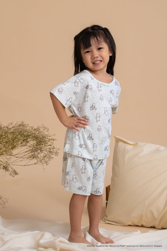 Short-Sleeve Pyjamas Set - Blue Hunny Pooh | Disney x elly Family Pyjamas | The Elly Store Singapore