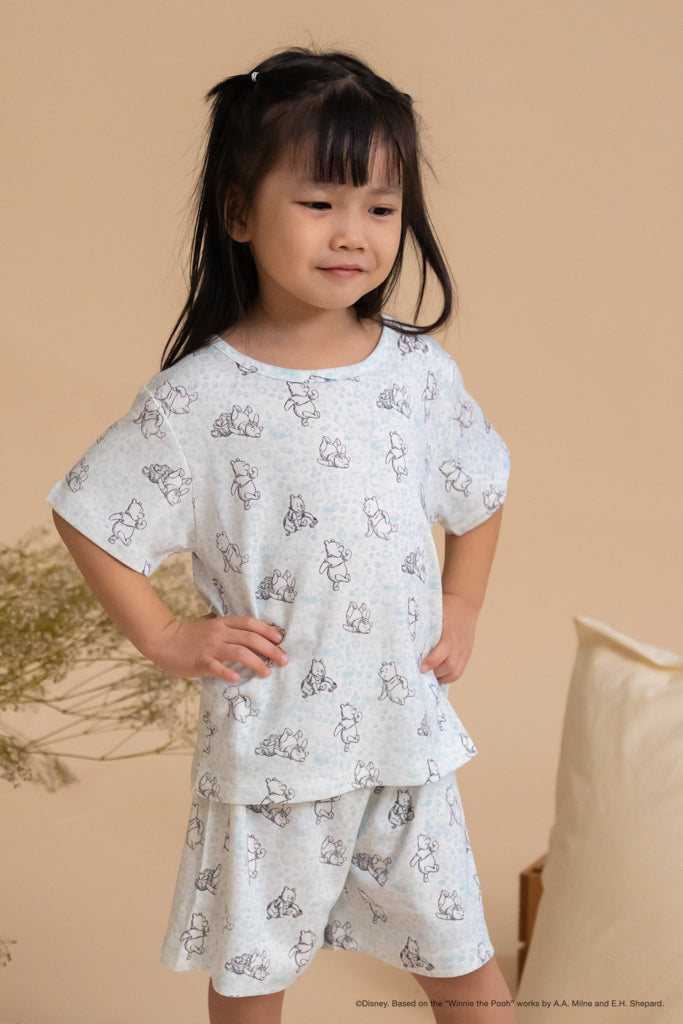 Short-Sleeve Pyjamas Set - Blue Hunny Pooh | Disney x elly Family Pyjamas | The Elly Store Singapore