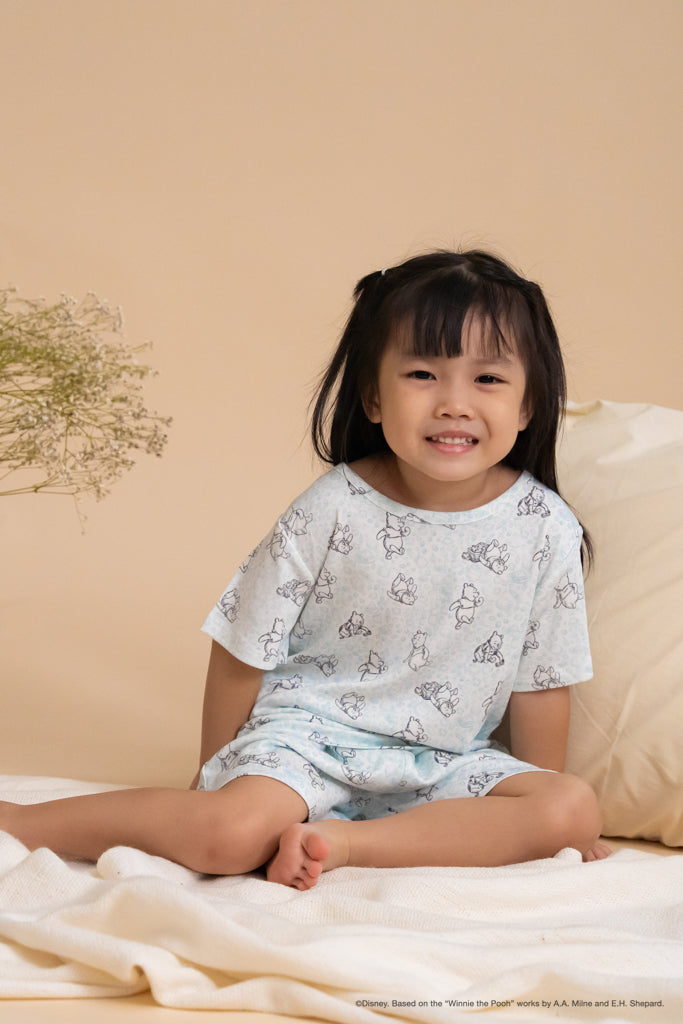 Short-Sleeve Pyjamas Set - Blue Hunny Pooh | Disney x elly Family Pyjamas | The Elly Store Singapore