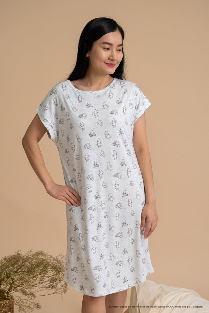 Ladies Nightgown - Blue Hunny Pooh | Twinning Family Pyjamas | The Elly Store Singapore