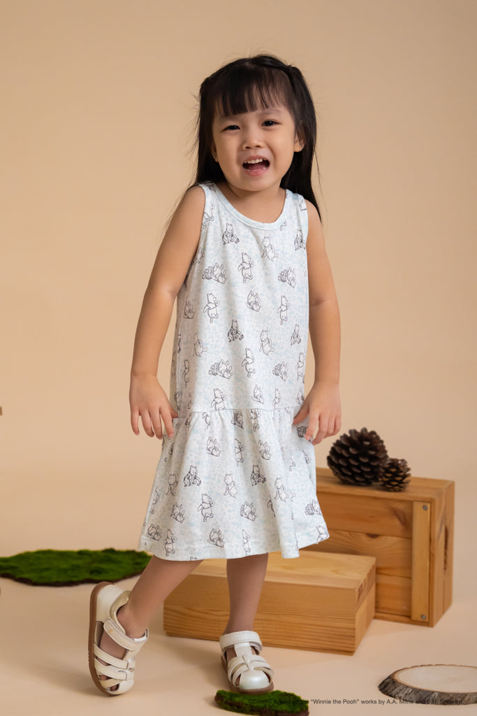 Sleeveless Dress - Blue Hunny Pooh | Disney x elly | The Elly Store Singapore