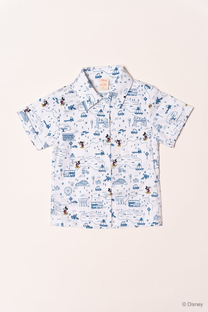 Little Man Shirt - Blue Road Trip Mickey | Disney x elly Boys Shirts | The Elly Store Singapore