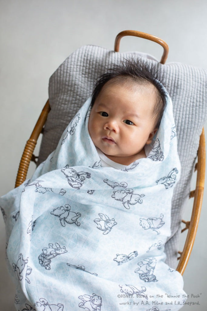 Disney x elly Organic Cotton Swaddle - Blue Hunny Pooh | Ideal for Newborn Baby Gifts | The Elly Store Singapore