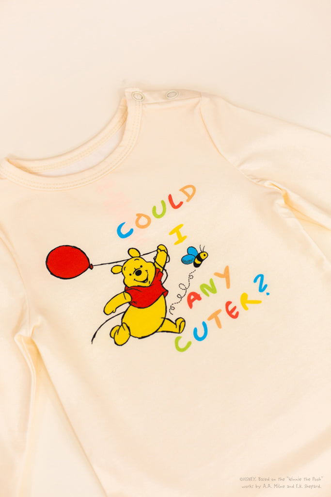 Long-Sleeve Onesie - Cream Busy Bee Pooh | Disney x elly | The Elly Store Singapore