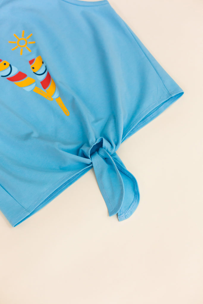 Tie Front Top - Turquoise Popsicle | Girls Tops | The Elly Store Singapore