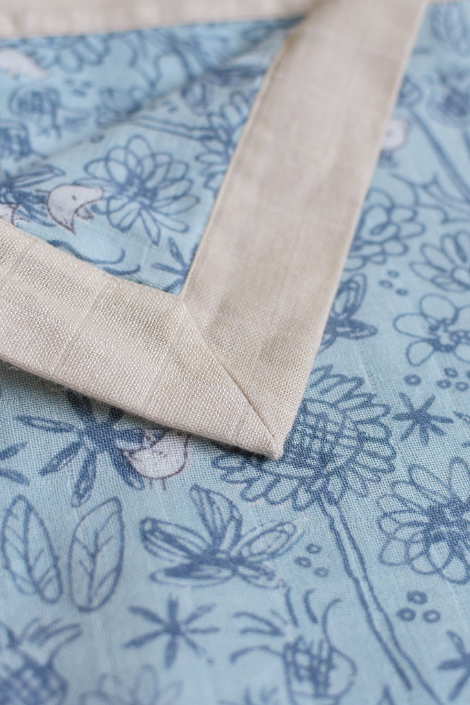 Organic Cotton 4-layer Muslin Blanket - Blue Garden | Ideal for Newborn Baby Gifts | The Elly Store Singapore